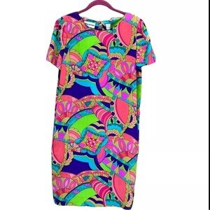 Nipon Boutique Womens Silk Dress Lined Multi Color Geometric Floral Size 6 Vtg